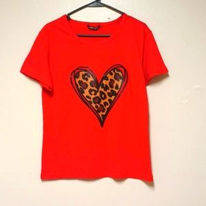 COPY - Shein women's red crew neck, short sleeves heart shaped animal print log…
